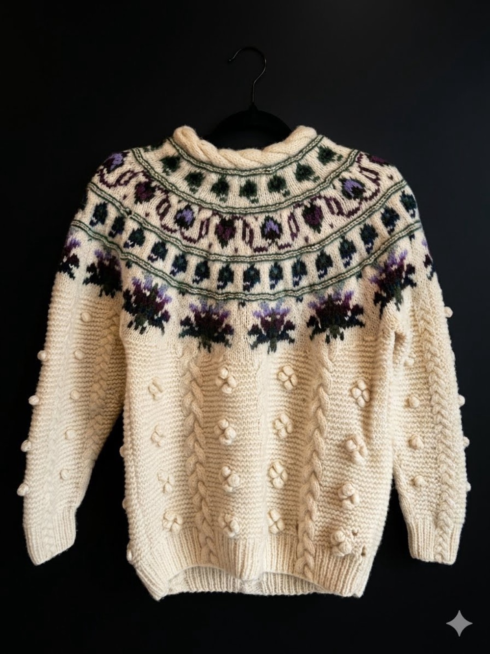 VTG Woolrich Fair Isle Knit Pom-Pom Wool Sweater Cream Large